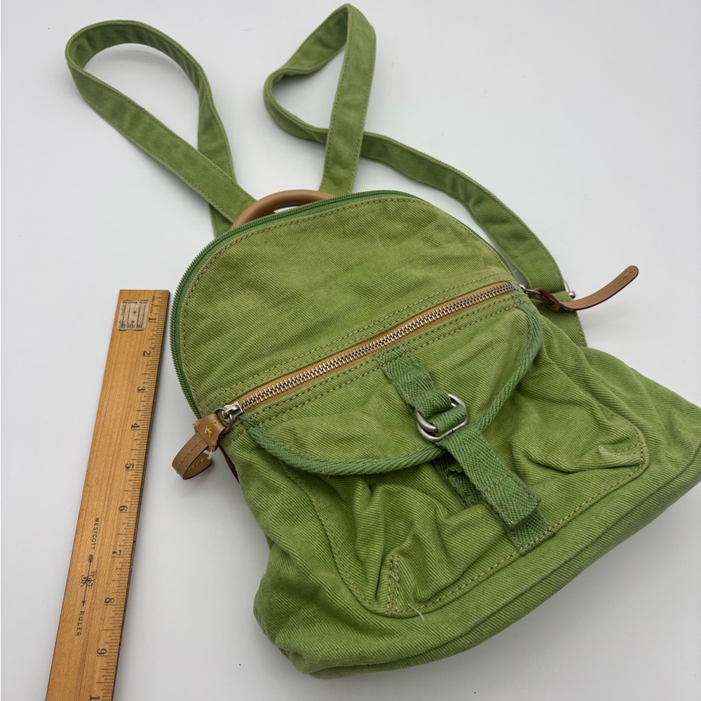 Vintage Fossil Green Canvas Mini Backpack - Casual Everyday Bag